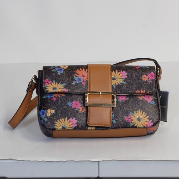 Nanette Lepore Fiona Logo Flap Chocolate Floral Baguette - Picture 3 of 9